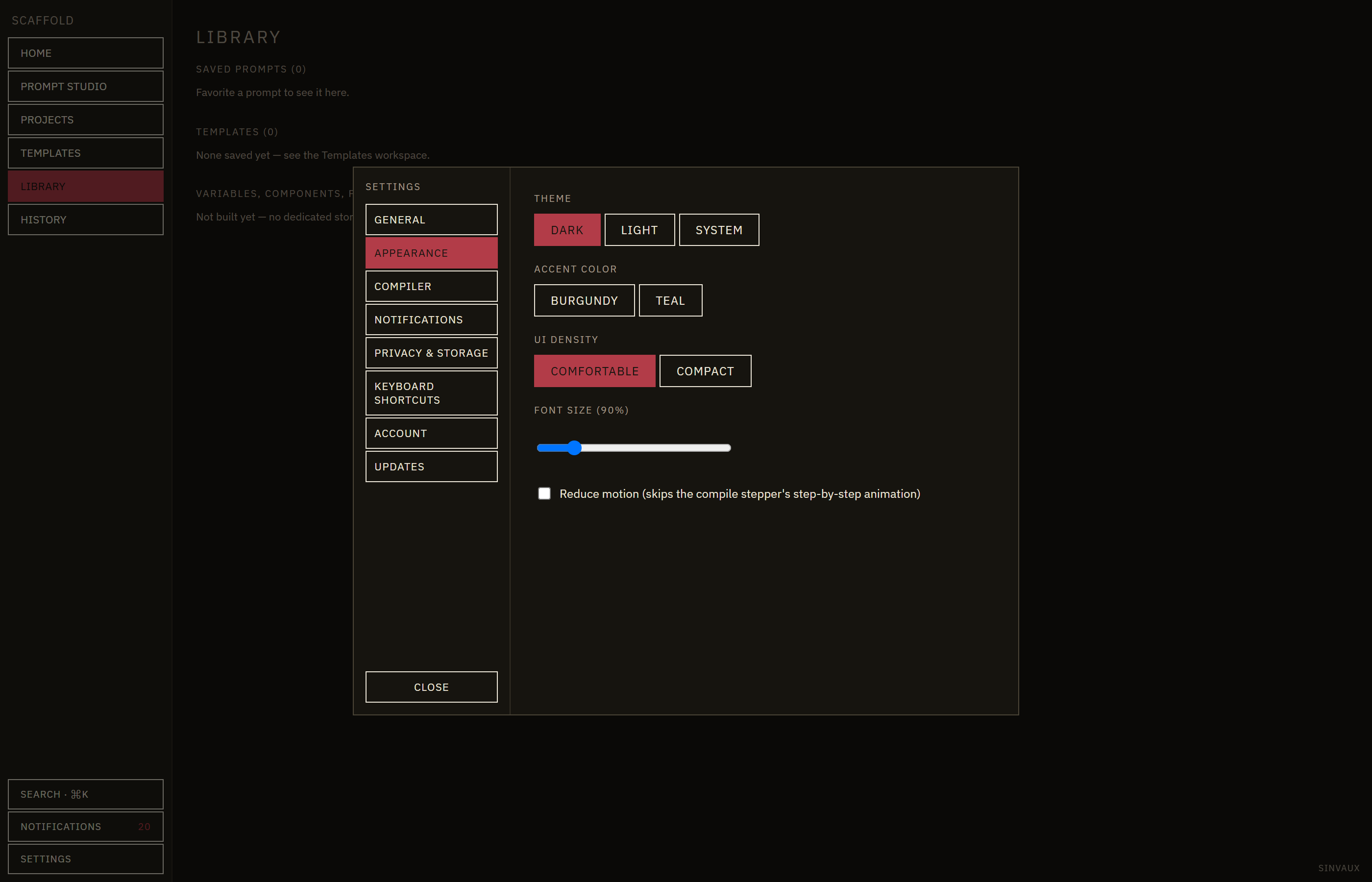 Scaffold Settings and Appearance configuration